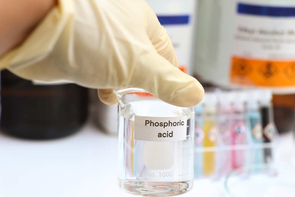 Phosphorsäure (H3PO4) mit Kaliumhydroxid (KOH) ist eine Säure Base Reaktion (depositphotos.com)